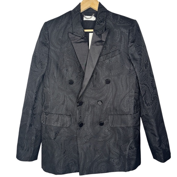 A.L.C. Women's Black Floral Textured Double-Breasted Blazer Suit Jacket | Size 6 - Picture 1 of 5